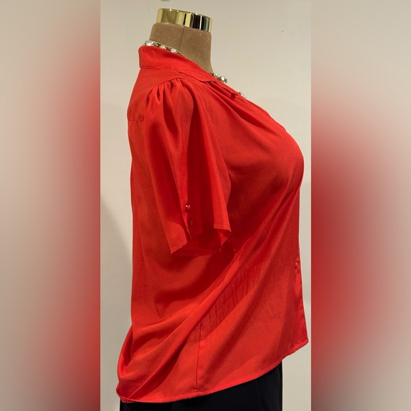 Dana AshleyVintage Red Button Down Collard  Shorts Sleeves.Pleated Blouse Sz 10. - Picture 7 of 17